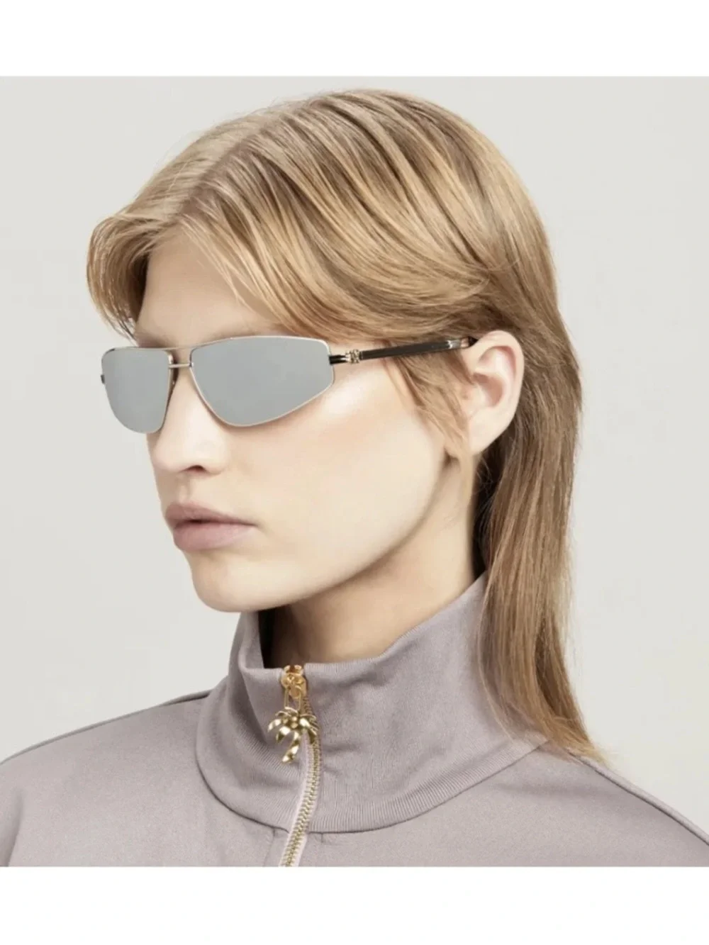 Palm Angels Clavey Silver Metal Aviator Sunglasses Gray Lens NWT